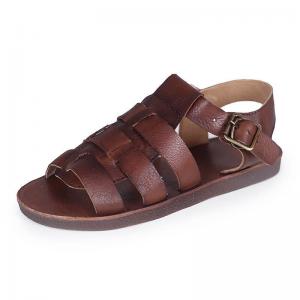 Super Soft Cowhide Leather Flats Buckle Toeless Gladiator Sandals