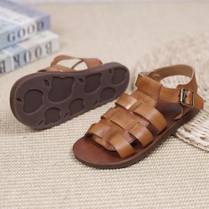 Super Soft Cowhide Leather Flats Buckle Toeless Gladiator Sandals