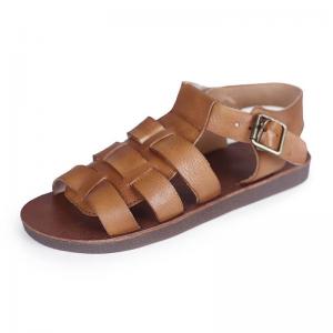 Super Soft Cowhide Leather Flats Buckle Toeless Gladiator Sandals