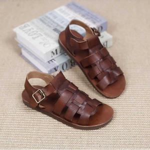 Super Soft Cowhide Leather Flats Buckle Toeless Gladiator Sandals