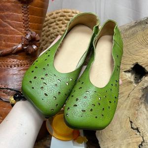 Round Toe Soft Leather Flats Slip-On Granny Shoes for Women