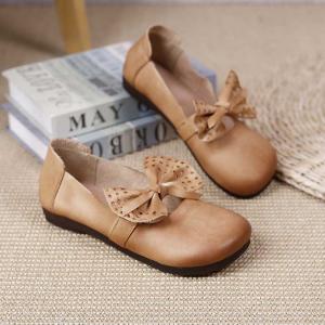 Casual Style Leather Bowknot Flats Shallow Ballet Shoes