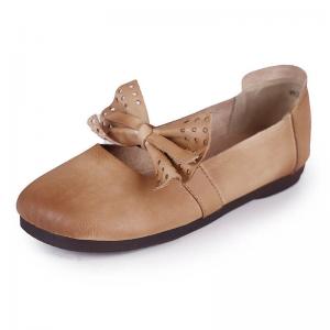 Casual Style Leather Bowknot Flats Shallow Ballet Shoes