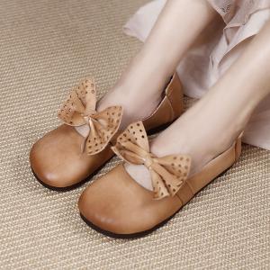 Casual Style Leather Bowknot Flats Shallow Ballet Shoes