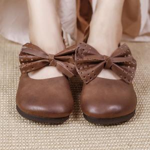 Casual Style Leather Bowknot Flats Shallow Ballet Shoes