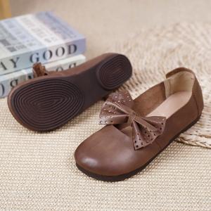 Casual Style Leather Bowknot Flats Shallow Ballet Shoes