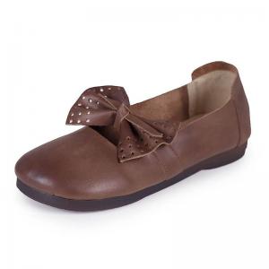 Casual Style Leather Bowknot Flats Shallow Ballet Shoes