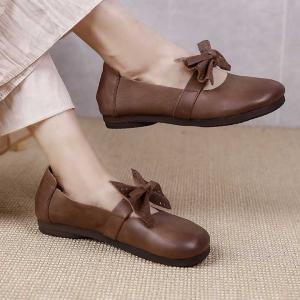 Casual Style Leather Bowknot Flats Shallow Ballet Shoes