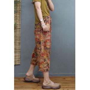 Summer Cotton Linen Totem Pants Womens Cropped Harem Pants