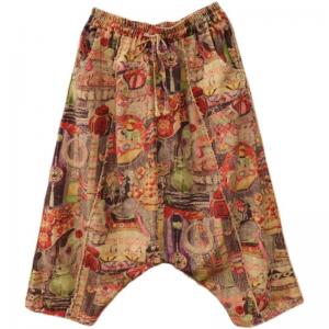 Summer Cotton Linen Totem Pants Womens Cropped Harem Pants