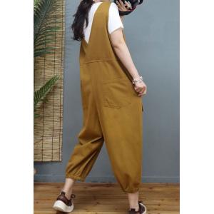 V-Neck Large Sleeveless Jumpsuits Plain Tapered Jumpsuits