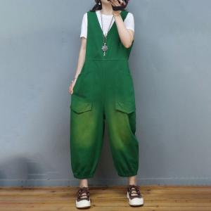 V-Neck Large Sleeveless Jumpsuits Plain Tapered Jumpsuits