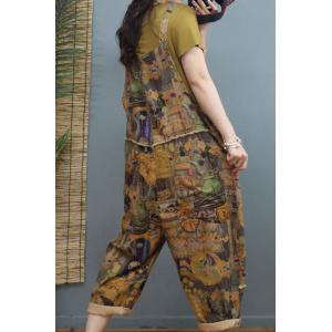 Ethnic Patterns Painted Overalls Cotton Linen Beach Overalls