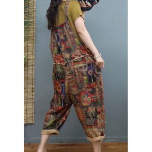 Ethnic Patterns Painted Overalls Cotton Linen Beach Overalls