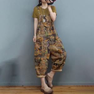 Ethnic Patterns Painted Overalls Cotton Linen Beach Overalls