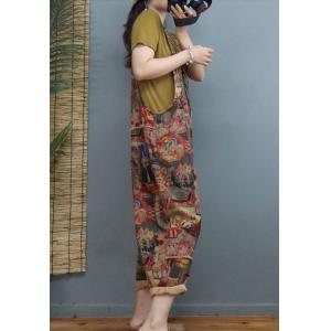 Ethnic Patterns Painted Overalls Cotton Linen Beach Overalls