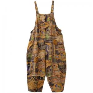 Ethnic Patterns Painted Overalls Cotton Linen Beach Overalls