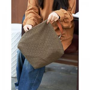 Leather Straps Cotton Crochet Tote Bag for Women