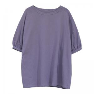 Puff Sleeves Oversized T-shirt Plain Casual Cotton T-shirt