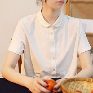 Casual Style Short Sleeves Shirt Cotton Business Casual Blouse