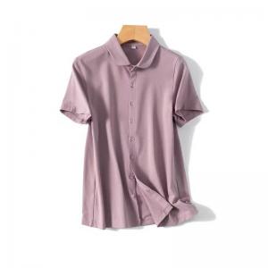 Casual Style Short Sleeves Shirt Cotton Business Casual Blouse