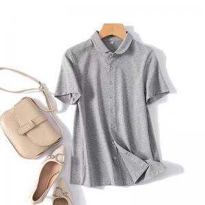 Casual Style Short Sleeves Shirt Cotton Business Casual Blouse