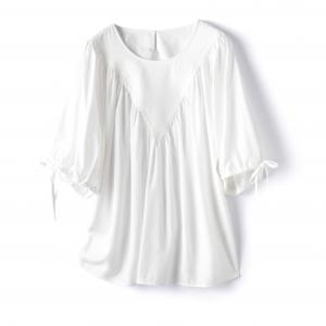Neutral Colors Belted Sleeves Shirt Silky Oversized Pleated Blouse