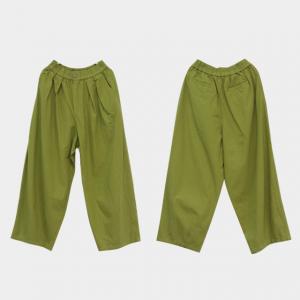 Casual Style Cotton Wide Leg Pants Light Green High Rise Pants
