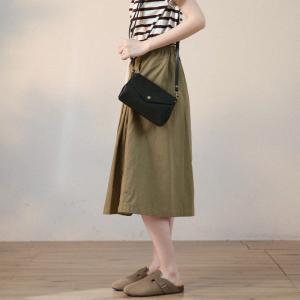 Drawstring Waist Cotton A-Line Skirt Summer Paperbag Skirt