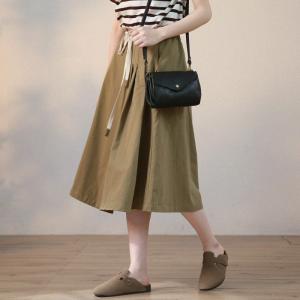 Drawstring Waist Cotton A-Line Skirt Summer Paperbag Skirt