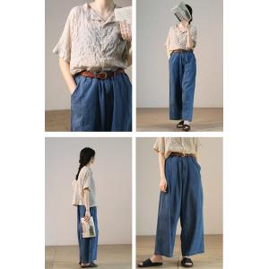 Summer Fashion Blue High Rise Jeans Cotton Linen Wide Leg Pants