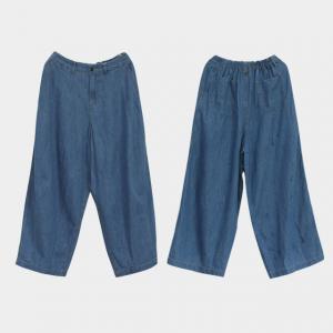 Summer Fashion Blue High Rise Jeans Cotton Linen Wide Leg Pants