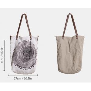 Tree Rings Patterns Linen Tote Leather Straps Beach Bag