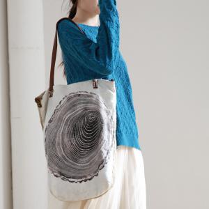 Tree Rings Patterns Linen Tote Leather Straps Beach Bag