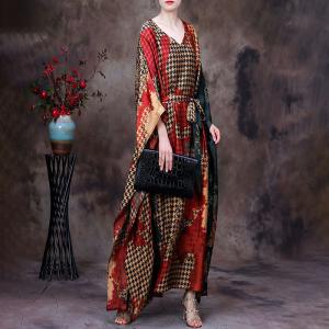Dolman Sleeve Prints Kimono Wrap Dress Houndstooth Moroccan Kaftan