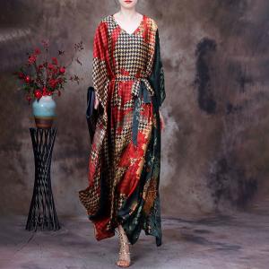 Dolman Sleeve Prints Kimono Wrap Dress Houndstooth Moroccan Kaftan