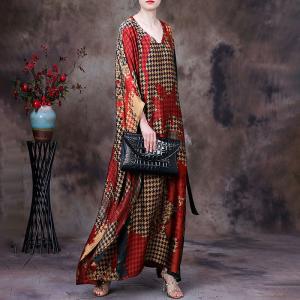 Dolman Sleeve Prints Kimono Wrap Dress Houndstooth Moroccan Kaftan