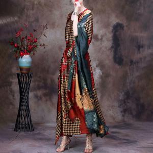 Dolman Sleeve Prints Kimono Wrap Dress Houndstooth Moroccan Kaftan