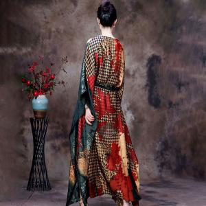 Dolman Sleeve Prints Kimono Wrap Dress Houndstooth Moroccan Kaftan