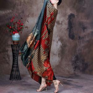 Dolman Sleeve Prints Kimono Wrap Dress Houndstooth Moroccan Kaftan