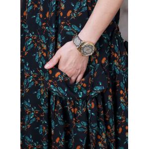 Cotton Linen Green Floral Sleeveless Tied Dress with Black Tee