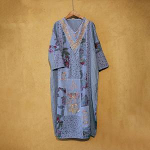 Chinese Fashion Cotton Linen Island Dress Mid-Calf Boho Embroidery Dress