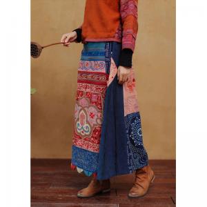 Wax Dyeing Embroidery Folk Skirt Chinese Linen A-Line Skirt
