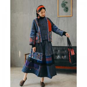 Frog Buttons Chinese Embroidery Blouse Cotton Linen Folk Top