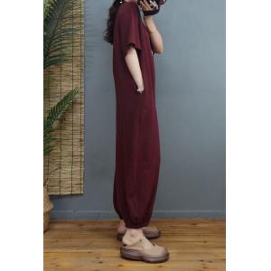 Balloon Legs Short Sleeves Jumpsuits Plus Size Cotton Casual Jumpsuits