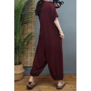 Balloon Legs Short Sleeves Jumpsuits Plus Size Cotton Casual Jumpsuits