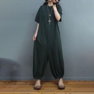 Balloon Legs Short Sleeves Jumpsuits Plus Size Cotton Casual Jumpsuits