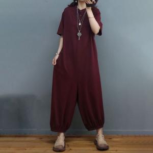 Balloon Legs Short Sleeves Jumpsuits Plus Size Cotton Casual Jumpsuits