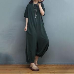 Balloon Legs Short Sleeves Jumpsuits Plus Size Cotton Casual Jumpsuits