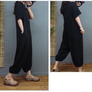 Balloon Legs Short Sleeves Jumpsuits Plus Size Cotton Casual Jumpsuits